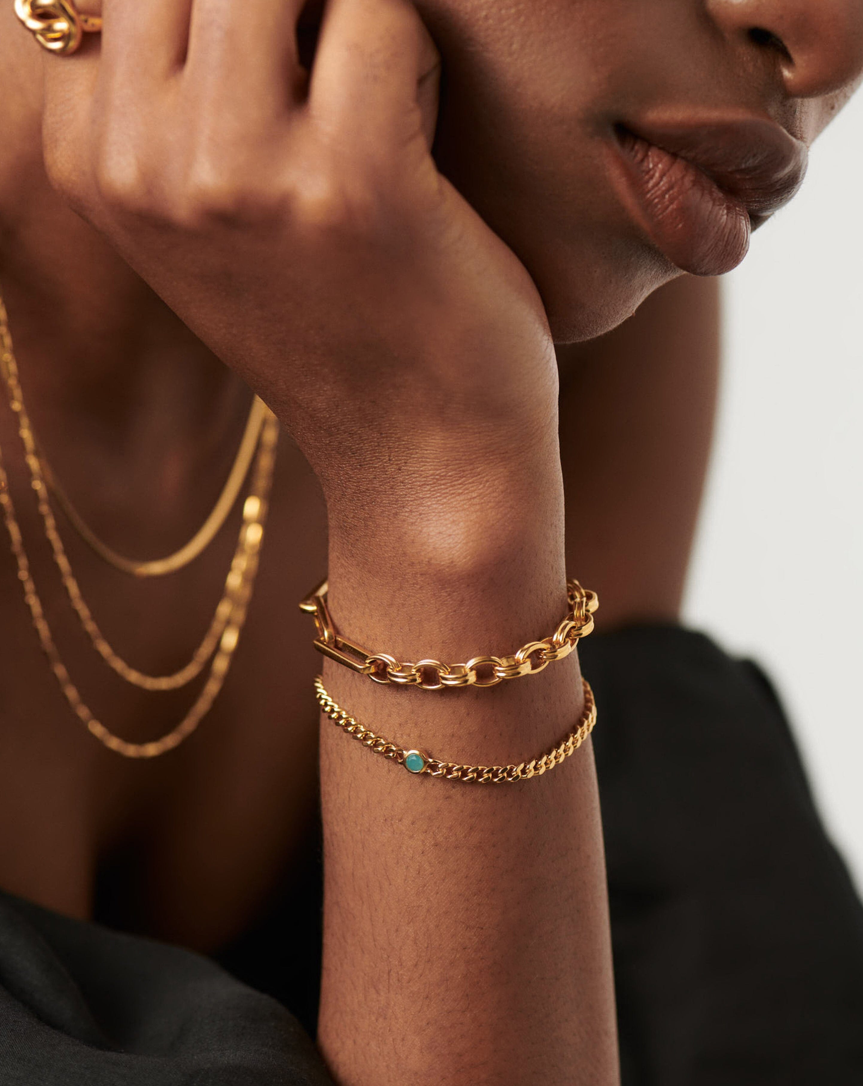 March Birthstone Chain Bracelet | 18ct Gold Plated Vermeil/Aqua Chalcedony
