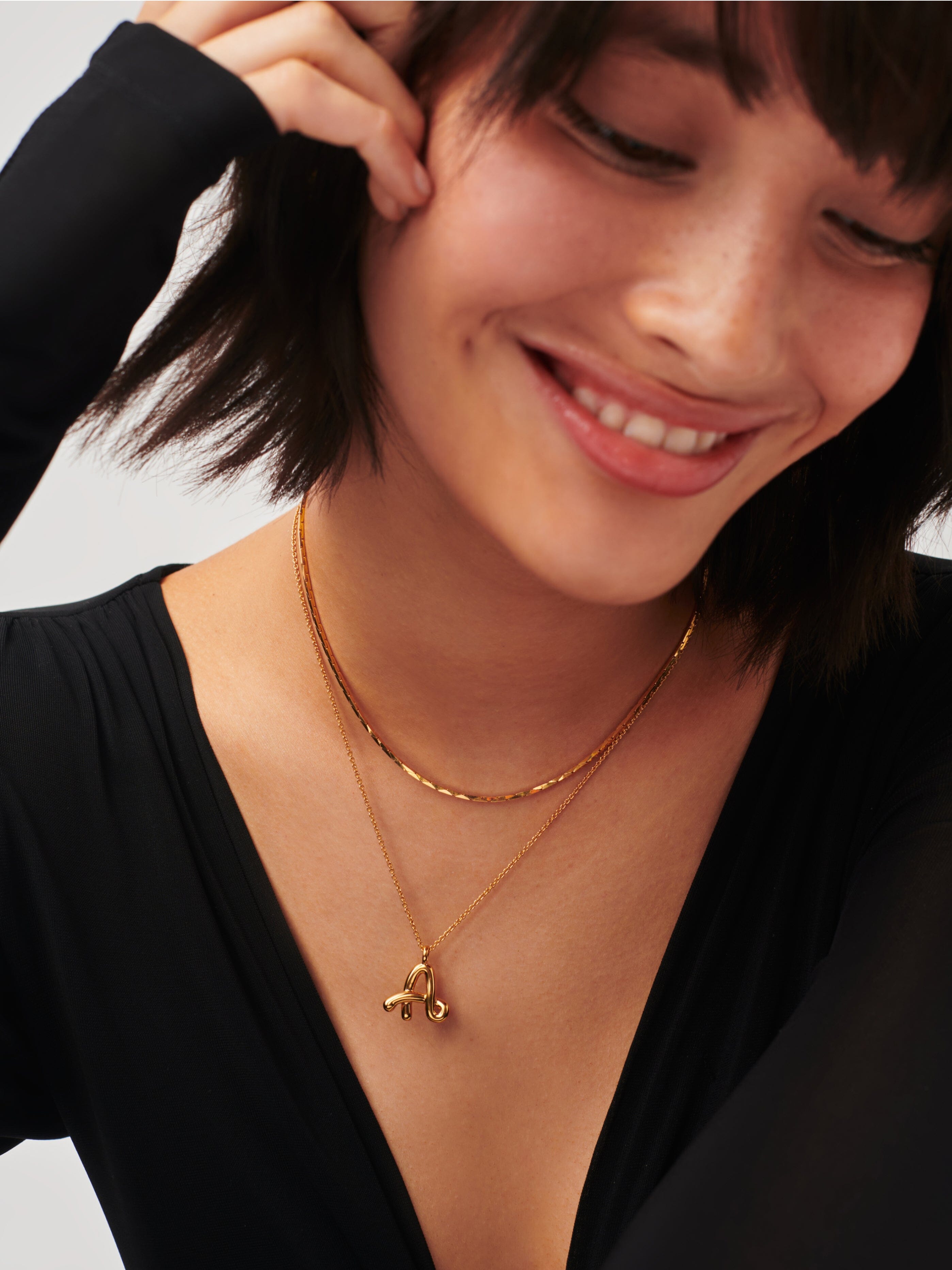 Curly Molten Initial Pendant Necklace  - A | Gold