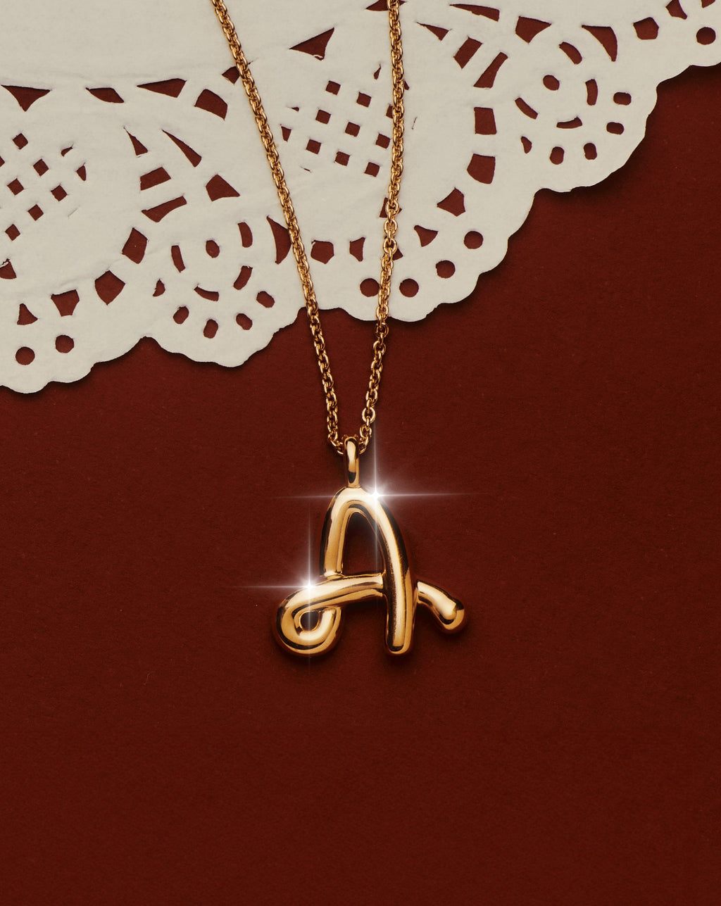 Curly Molten Initial Pendant Necklace  - A | Gold