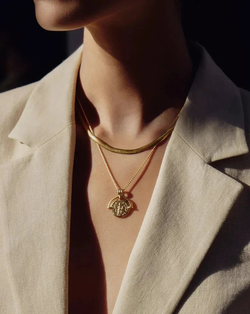 Lucy Williams Engravable Roman Arc Coin Necklace | 18ct Gold Plated