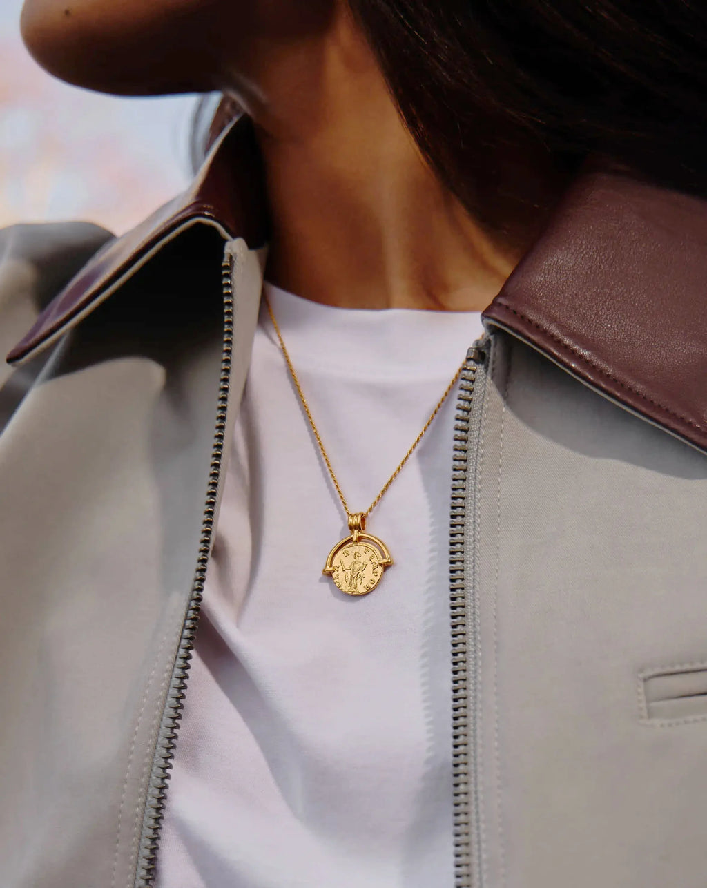 Lucy Williams Engravable Roman Arc Coin Necklace | 18ct Gold Plated