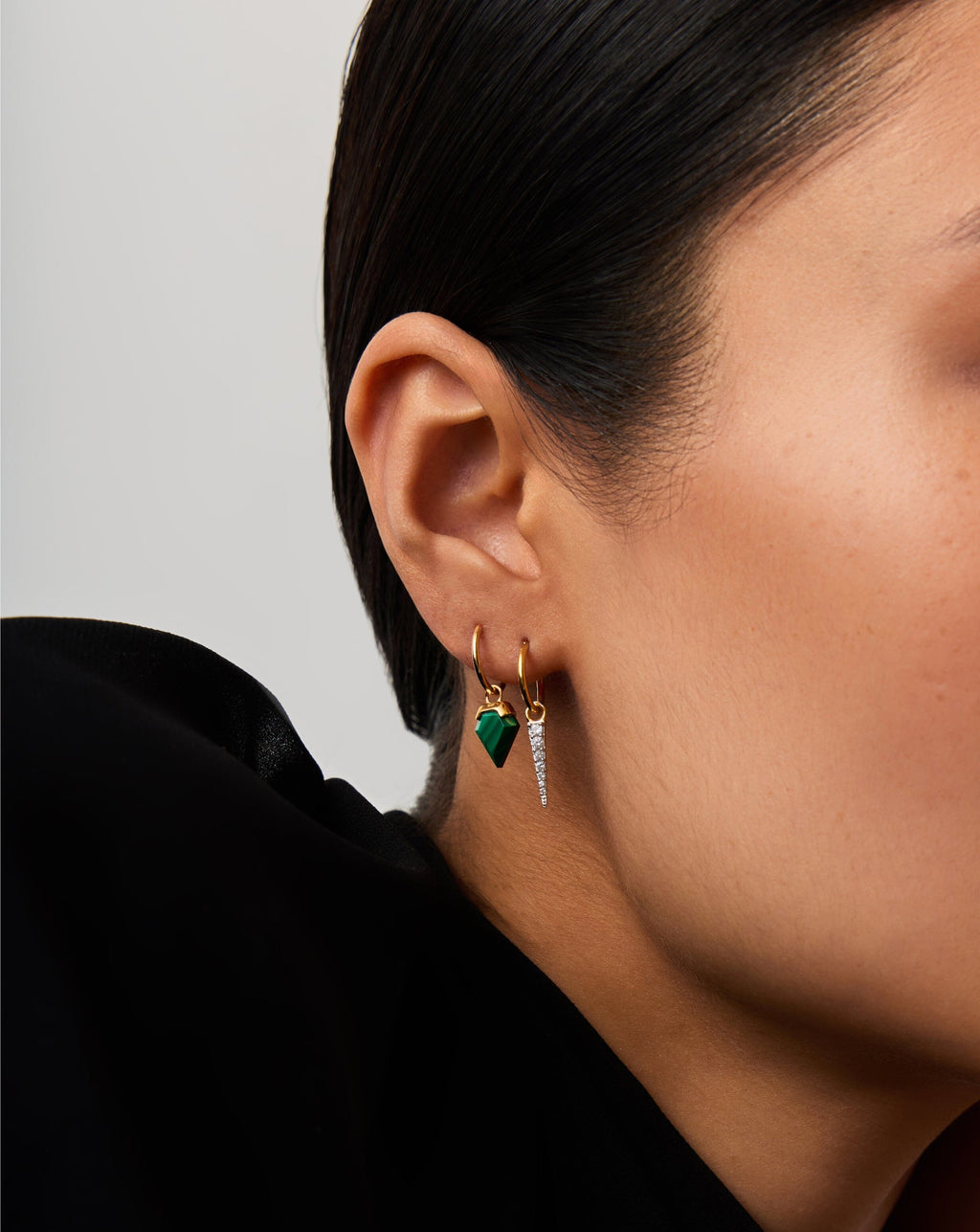 Mini Pave Spike Charm Hoop Earrings | Gold/Cubic Zirconia