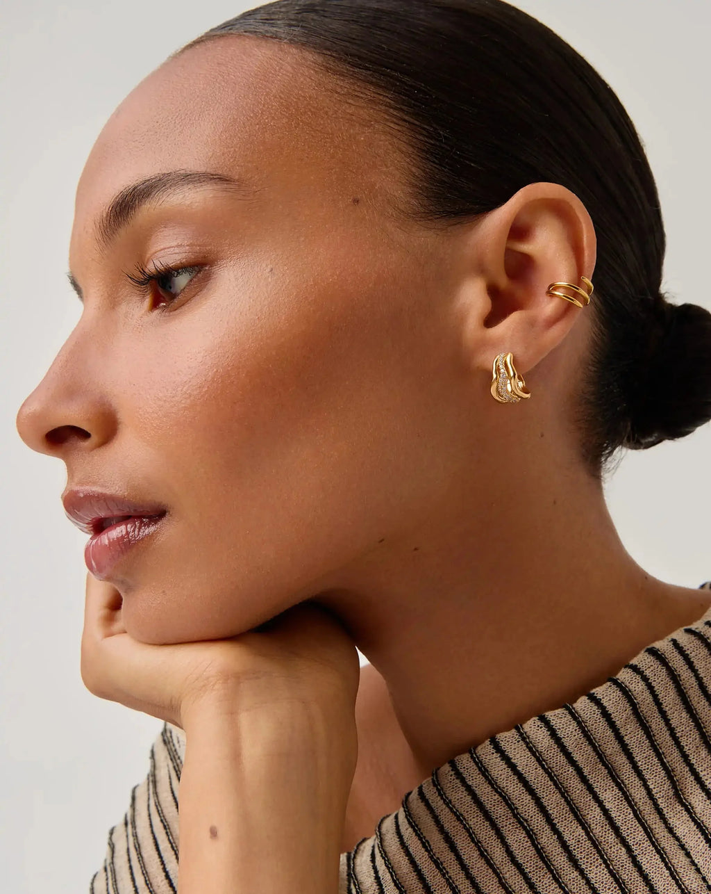 Molten Snow Triple Small Hoop Earrings | 18ct Gold Plated/Cubic Zirconia