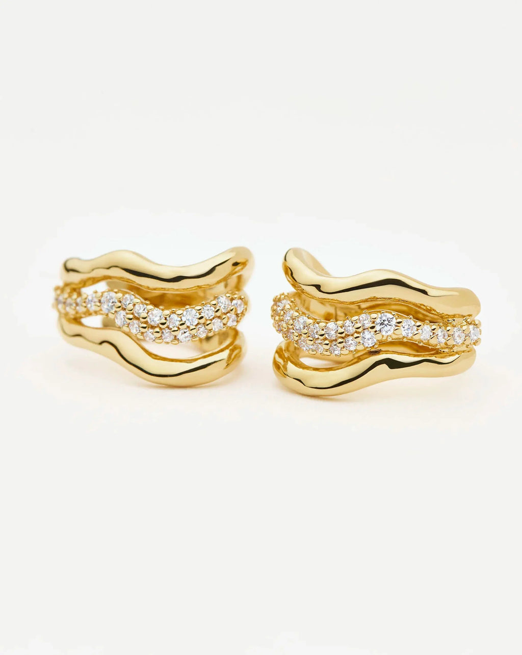 Molten Snow Triple Small Hoop Earrings | 18ct Gold Plated/Cubic Zirconia