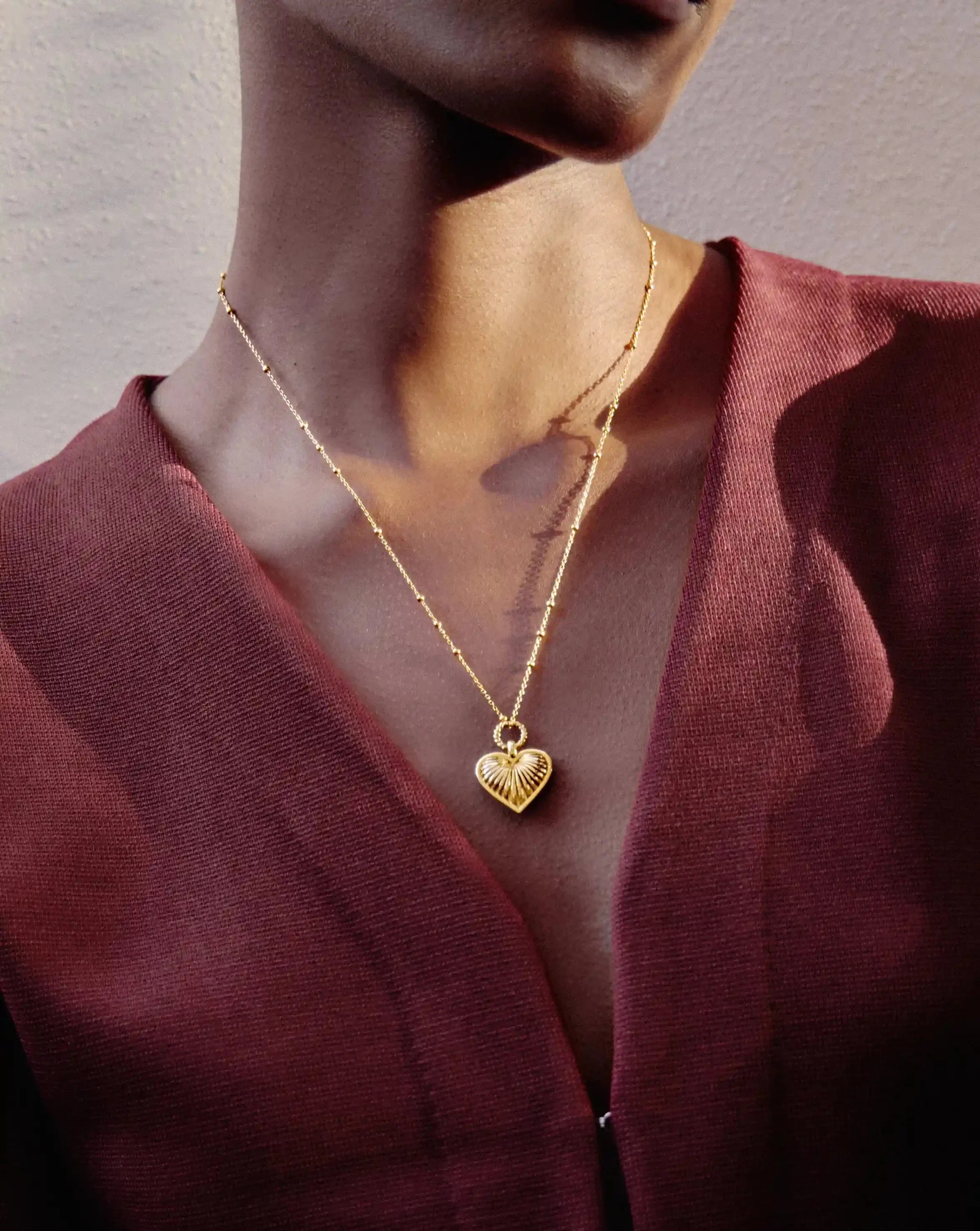 Ridge Heart Charm Pendant Necklace | 18ct Gold Plated